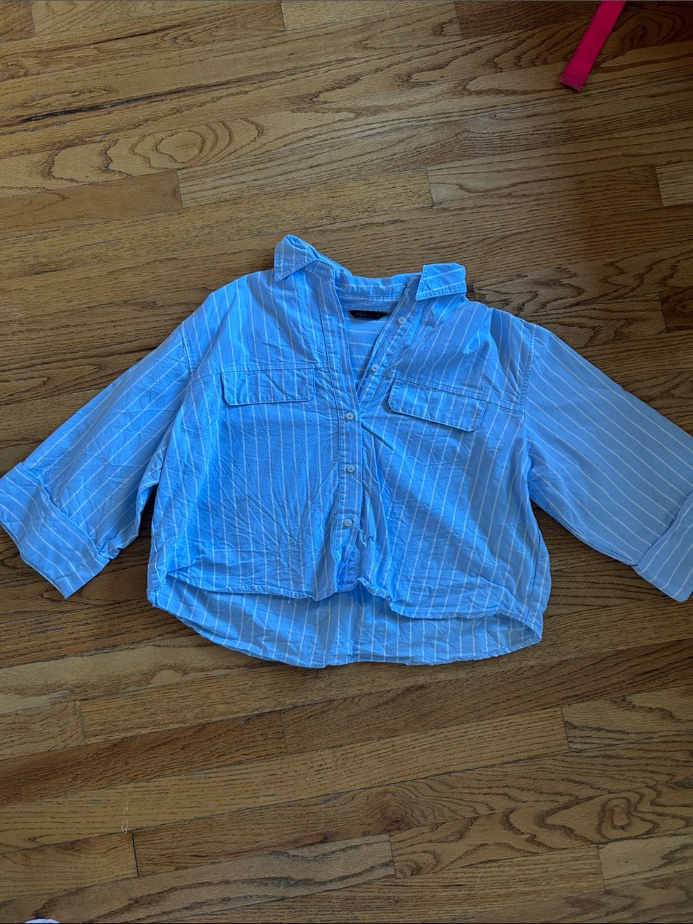 Zara women's Light Blue Striped Button-Front Shirt - Cropped